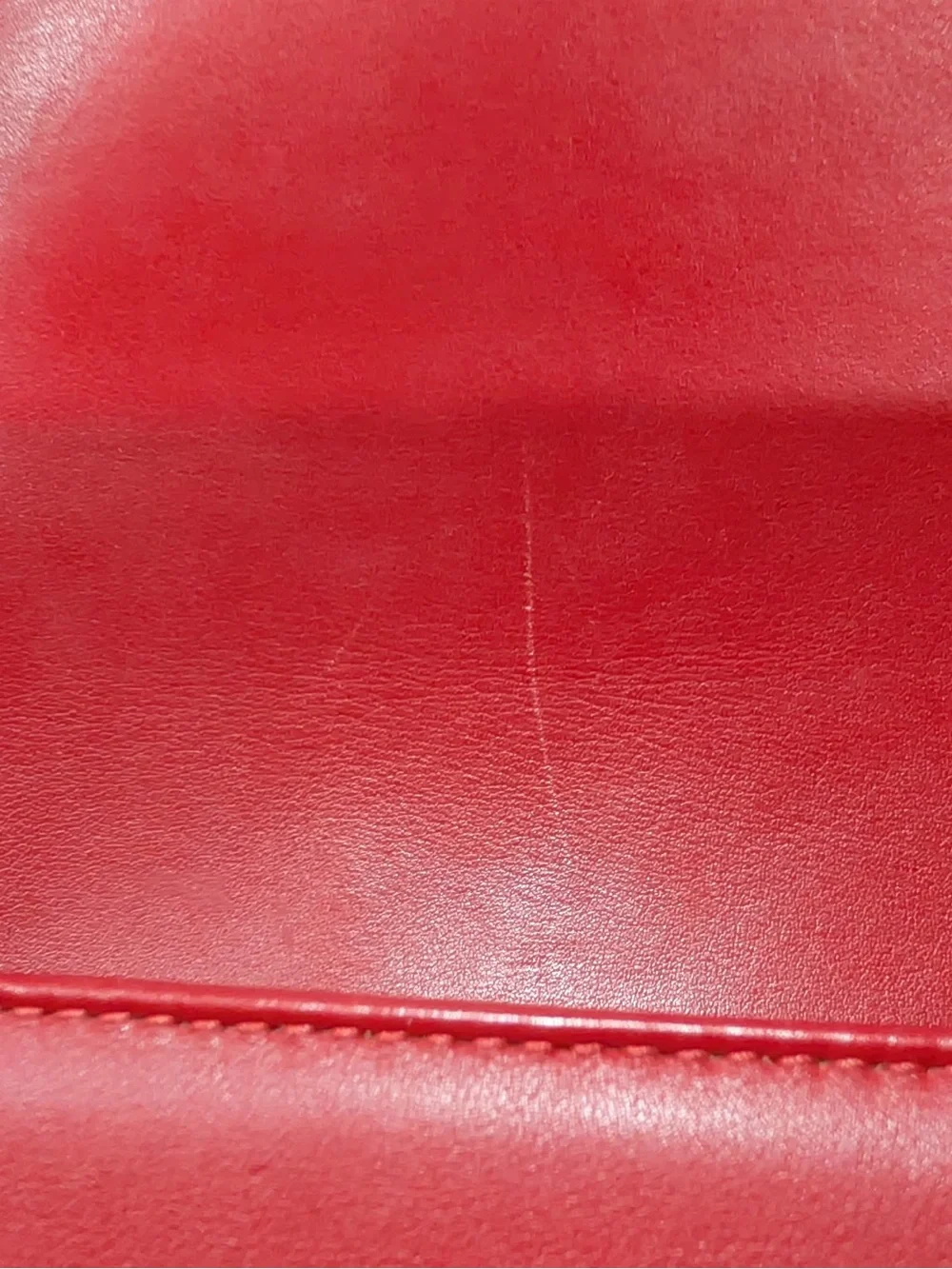 CHANEL Red leather small Boy with gunmetal tone chain